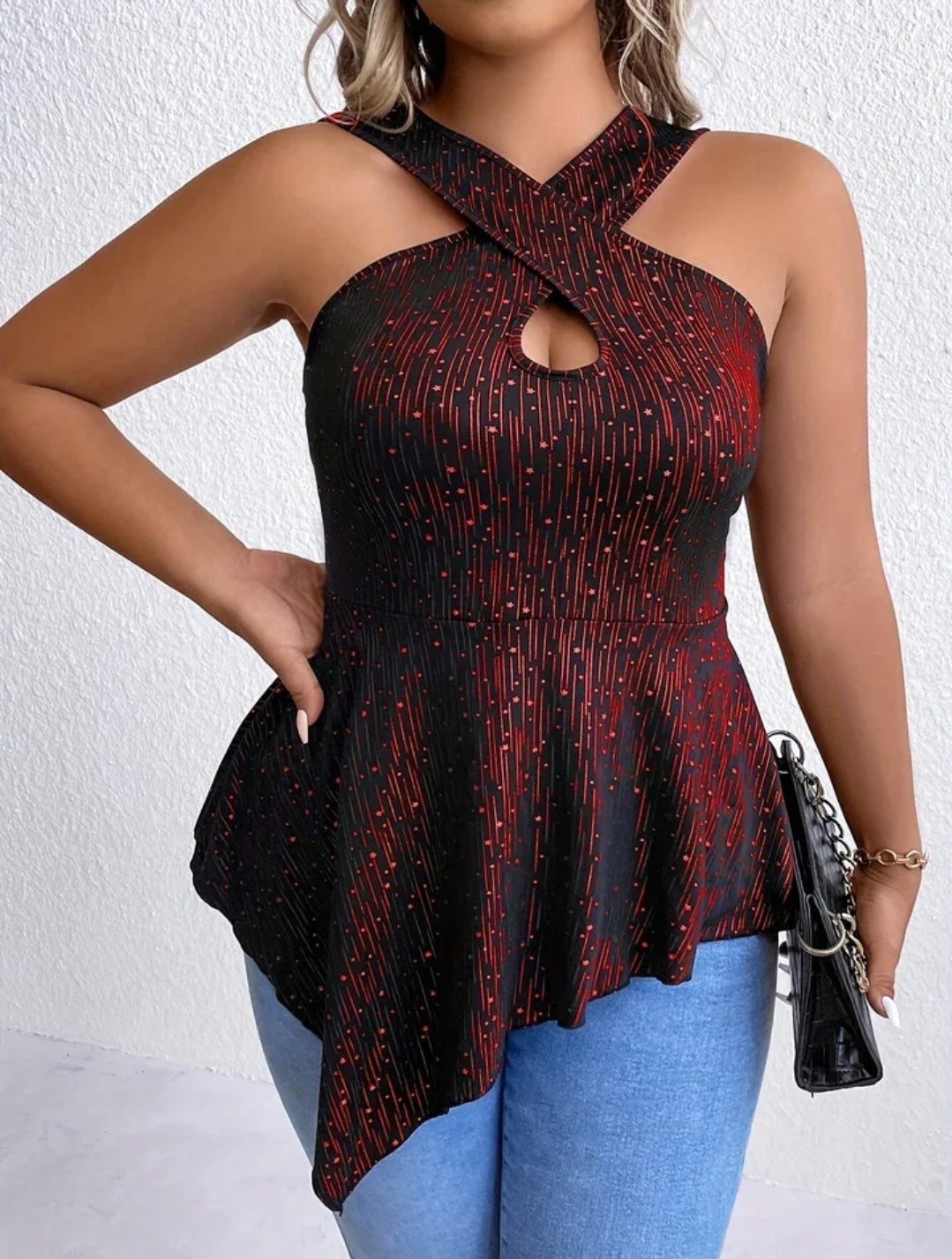 Criss-cross front peplum top