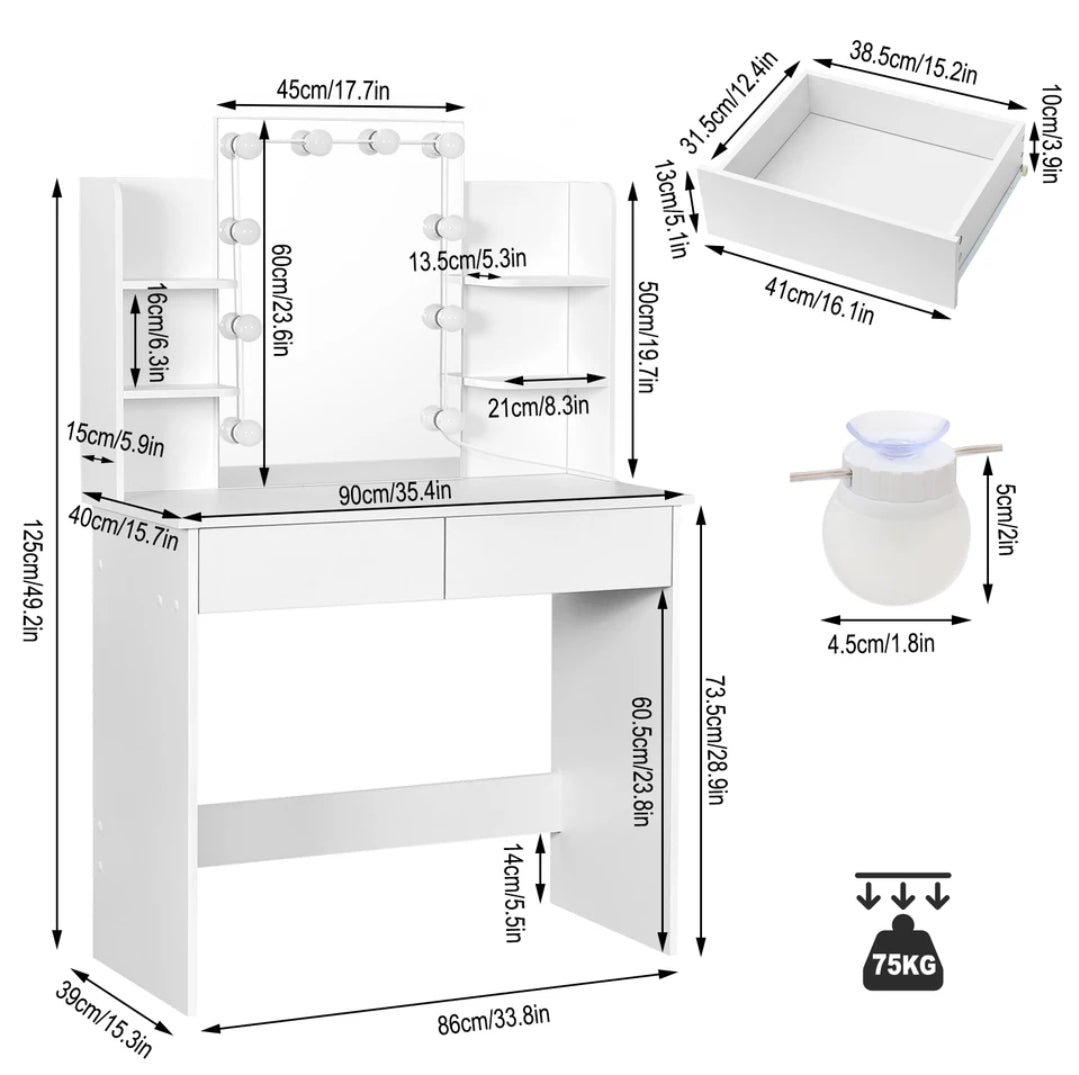 Dressing table with LED mirror