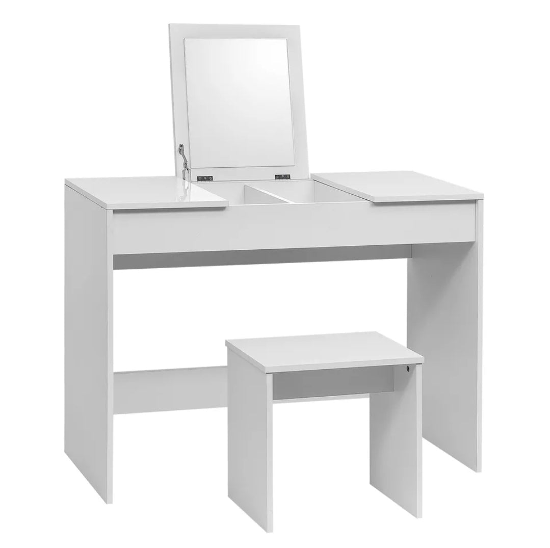 Dressing table with stool foldable mirror vanity