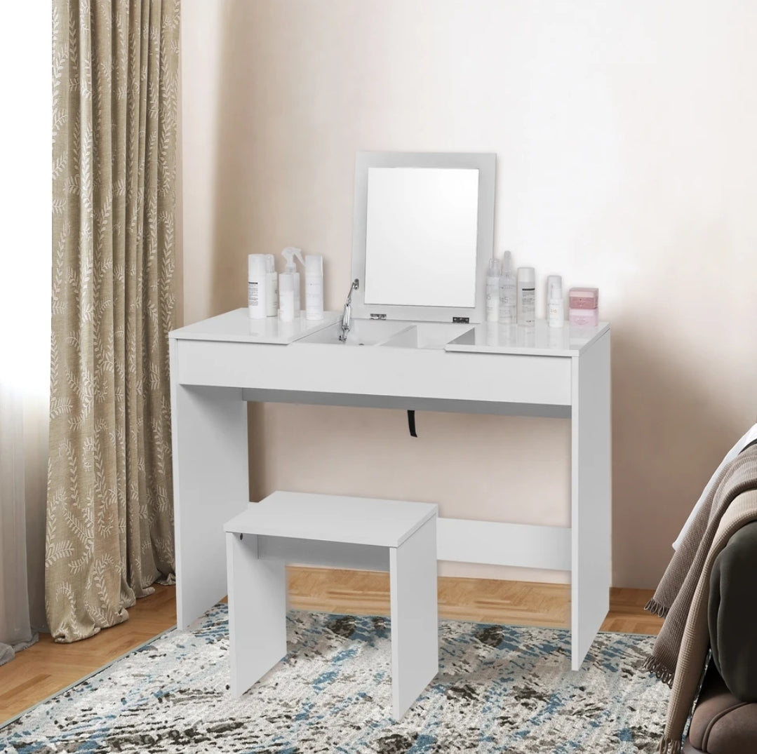 Dressing table with stool foldable mirror vanity