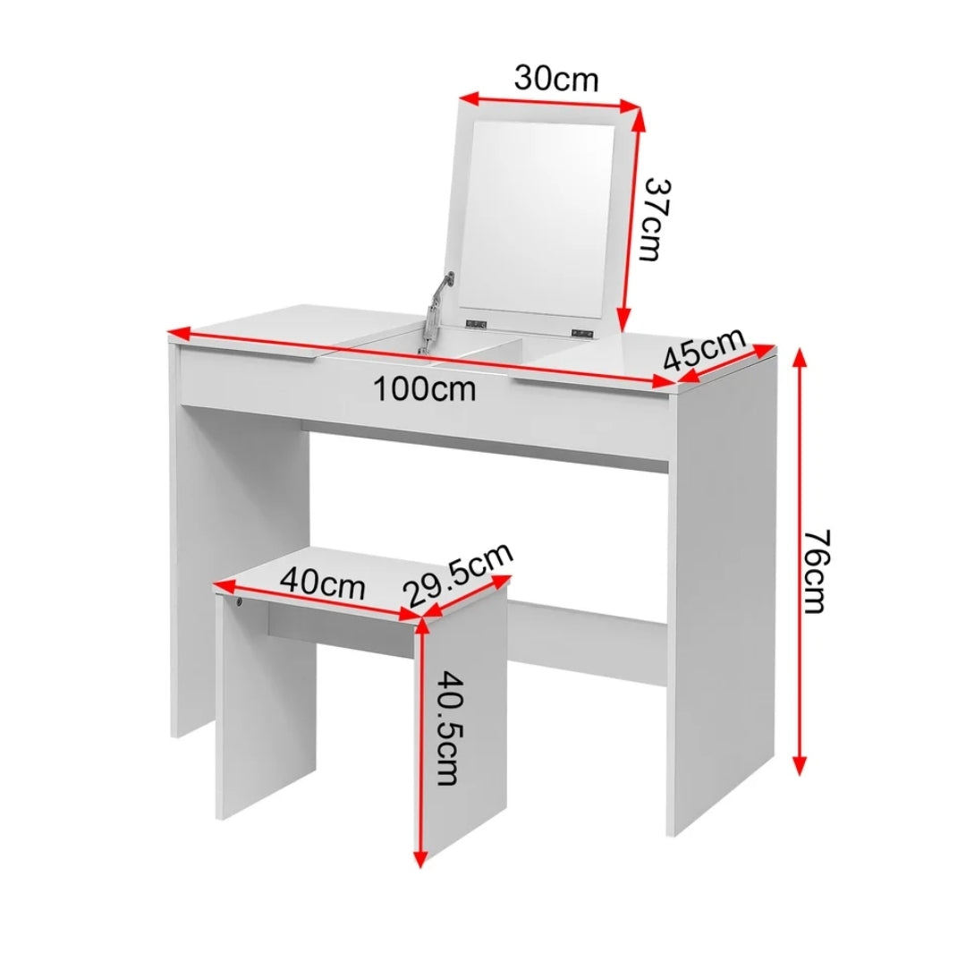 Dressing table with stool foldable mirror vanity