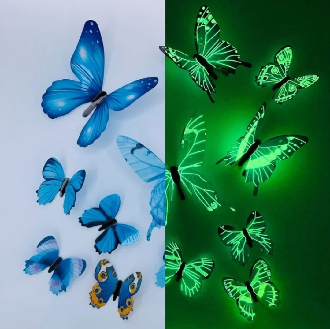 12pc 3D glow in the dark butterfly wall stickers