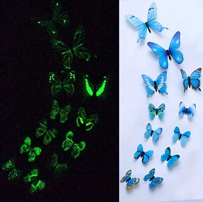 12pc 3D glow in the dark butterfly wall stickers