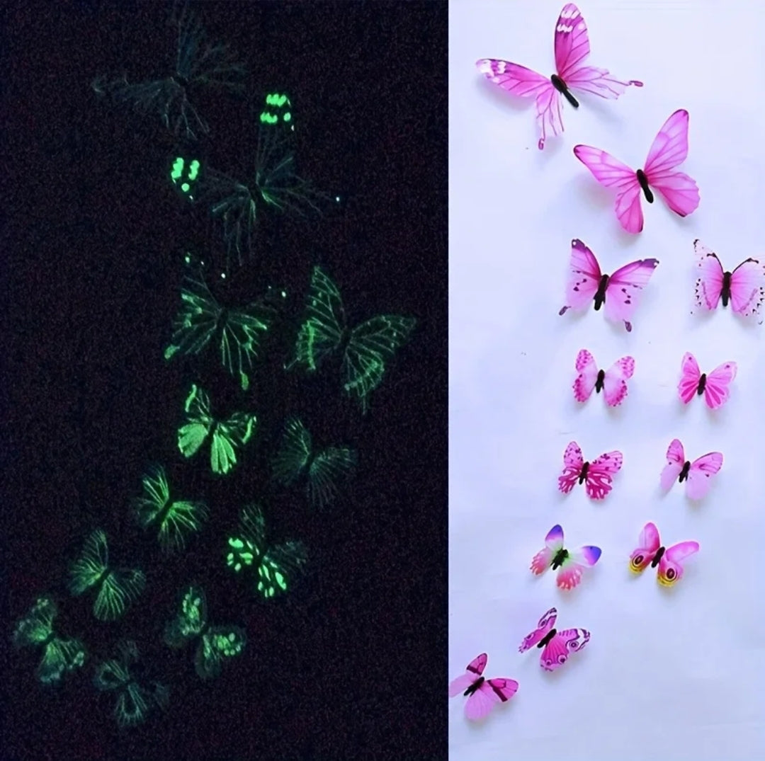 12pc 3D glow in the dark butterfly wall stickers