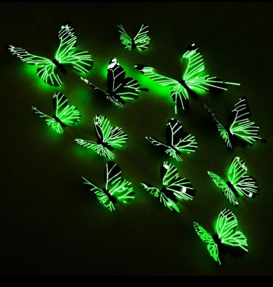 12pc 3D glow in the dark butterfly wall stickers