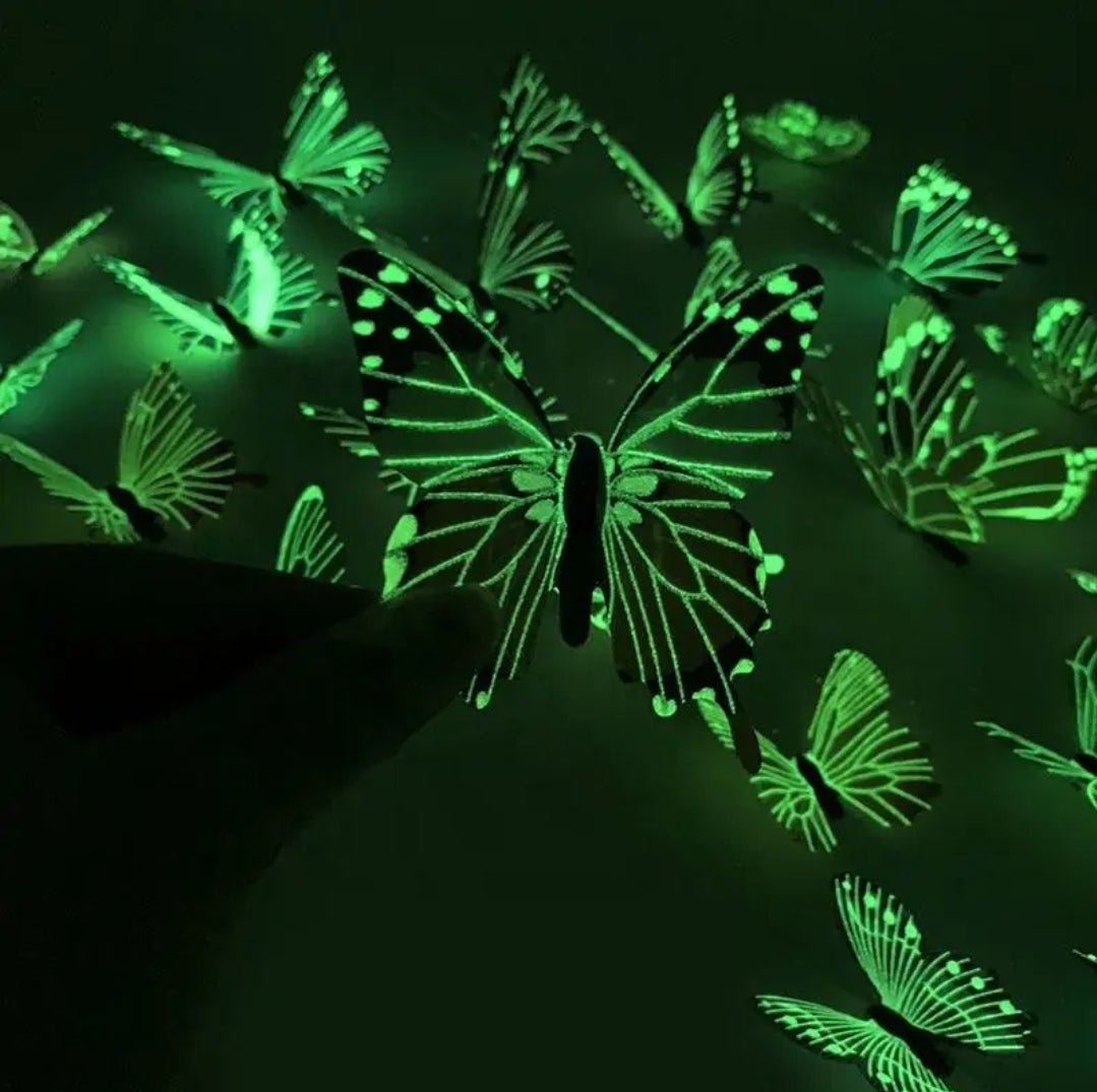 12pc 3D glow in the dark butterfly wall stickers