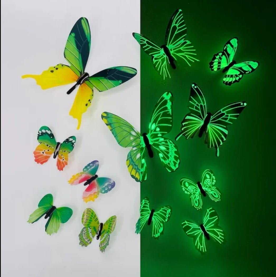 12pc 3D glow in the dark butterfly wall stickers