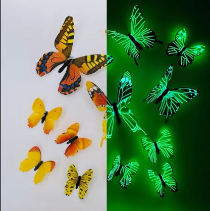 12pc 3D glow in the dark butterfly wall stickers