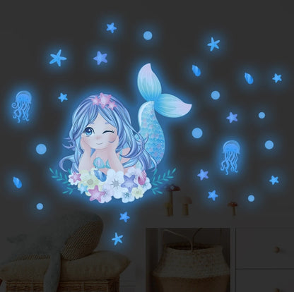 Glow in the dark 1pack mermaid wall sticker