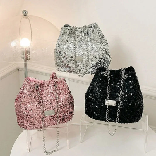 Sequined bucket bag