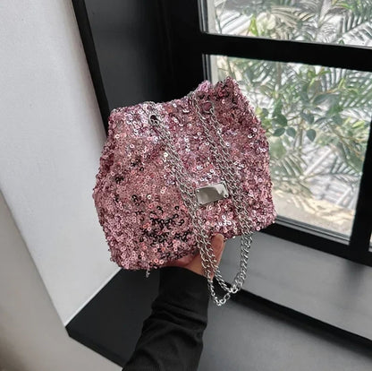 Sequined bucket bag