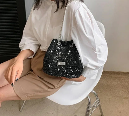 Sequined bucket bag