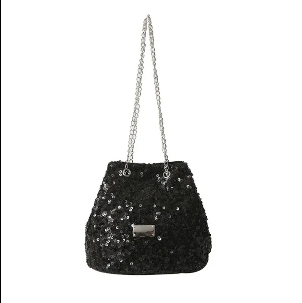 Sequined bucket bag