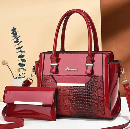 Large crocodile print handbag & purse set