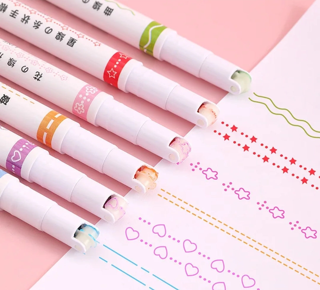 6pc patterned line marker pens set