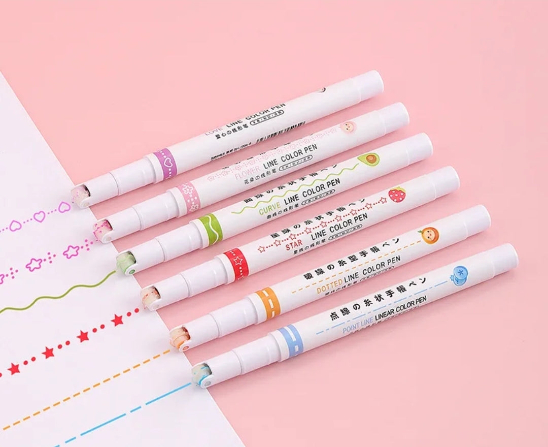 6pc patterned line marker pens set