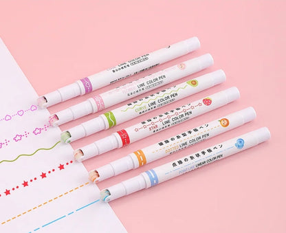 6pc patterned line marker pens set