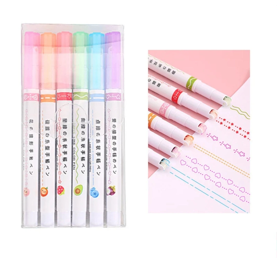 6pc patterned line marker pens set