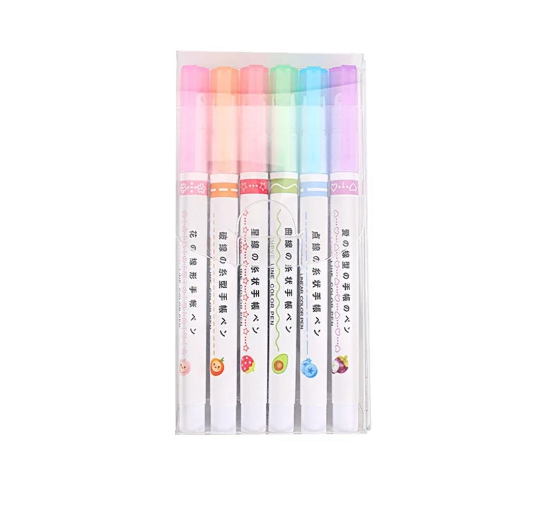 6pc patterned line marker pens set