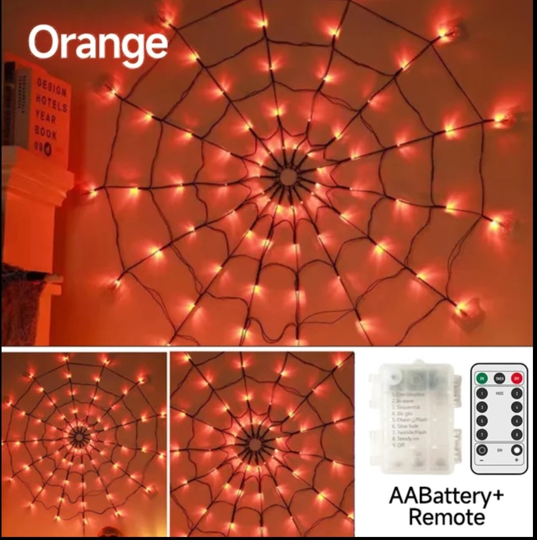 LED halloween spider web lights, 8 modes, remote control included