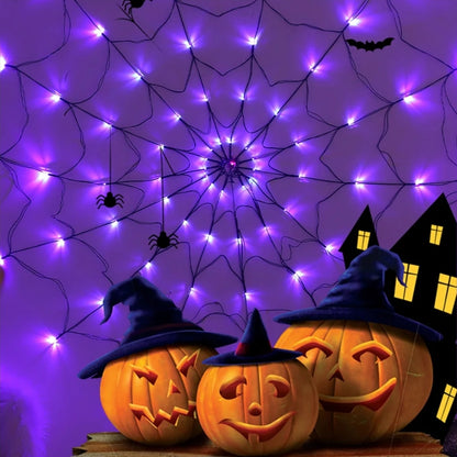 LED halloween spider web lights, 8 modes, remote control included