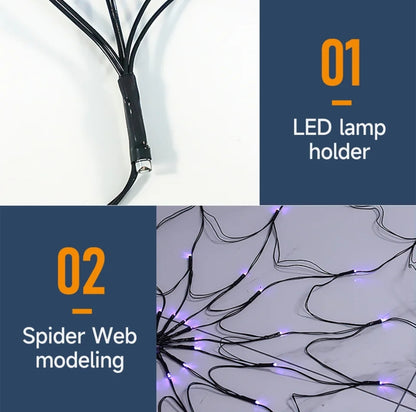 LED halloween spider web lights, 8 modes, remote control included