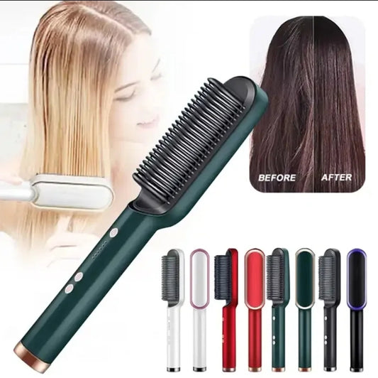 Hair straightening ceramic hot comb 2 in 1 straighten brush