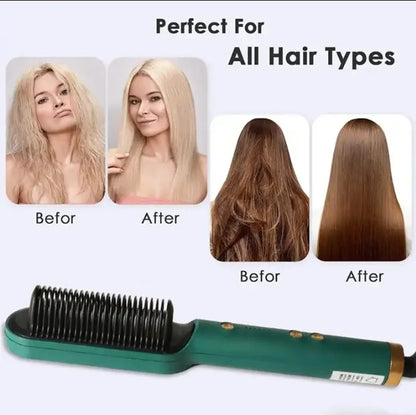 Hair straightening ceramic hot comb 2 in 1 straighten brush