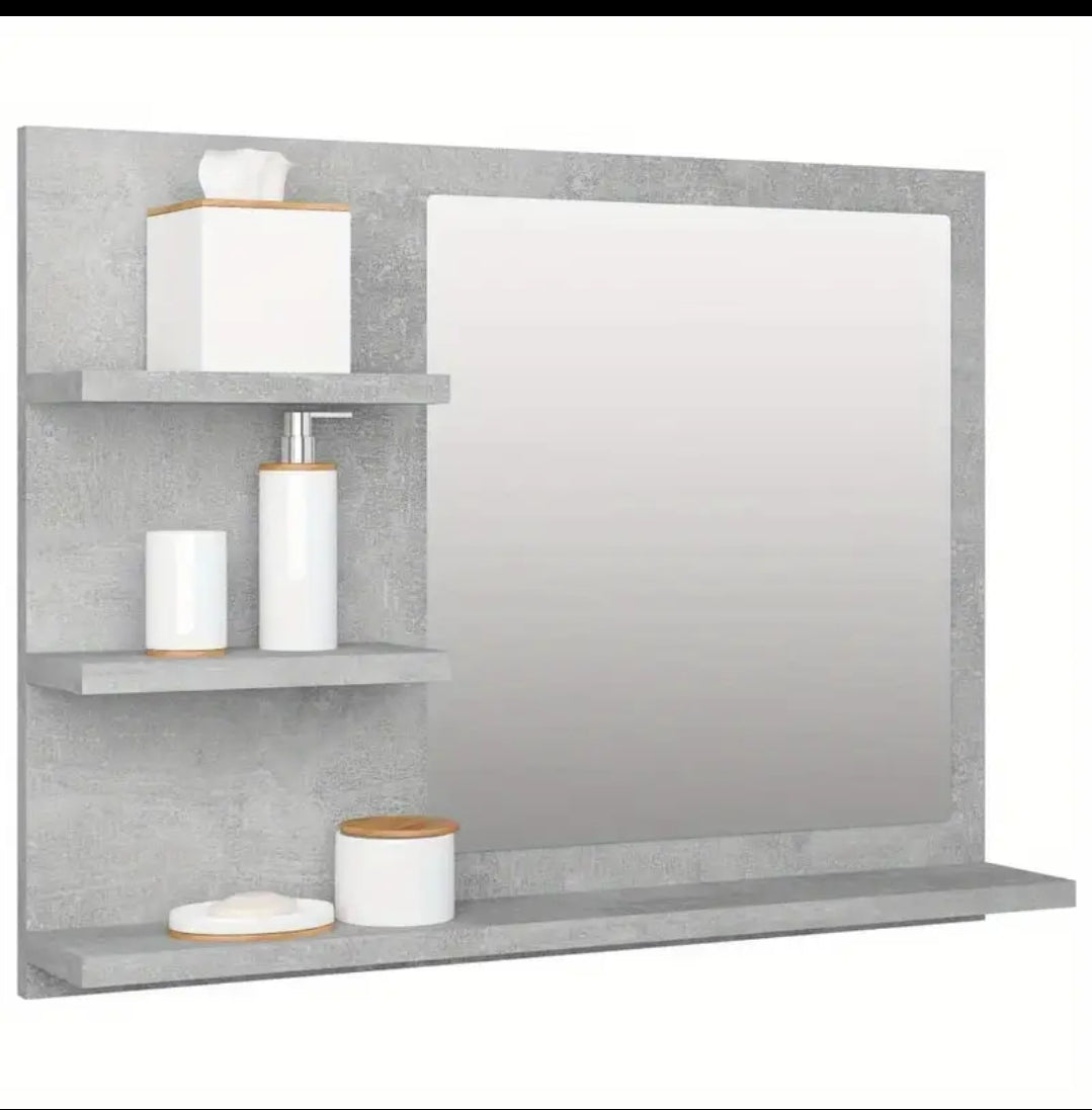 Bathroom mirror with acrylic shelves