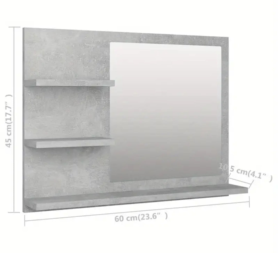 Bathroom mirror with acrylic shelves