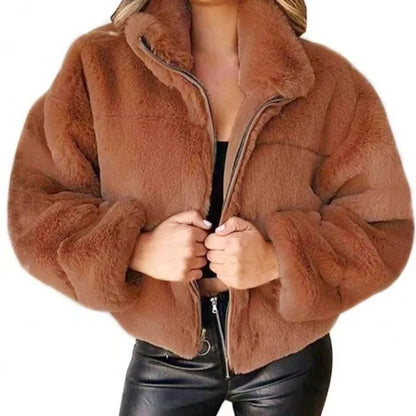 Womens winter faux fur short coat