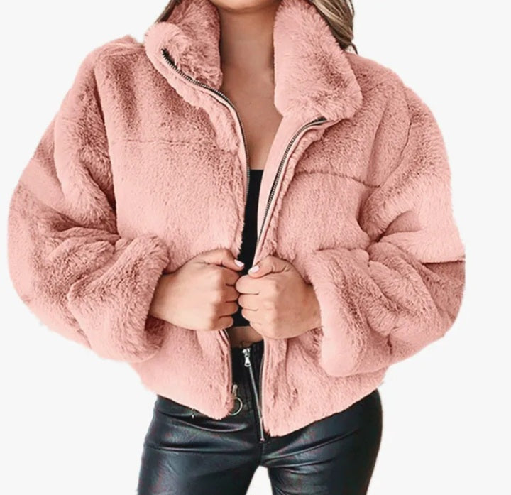 Womens winter faux fur short coat