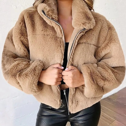 Womens winter faux fur short coat