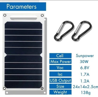 30W USB Solar panel outdoor hiking and camping portable battery waterproof