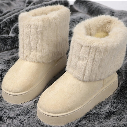 Womans round toe warm plush winter mid-calf boots