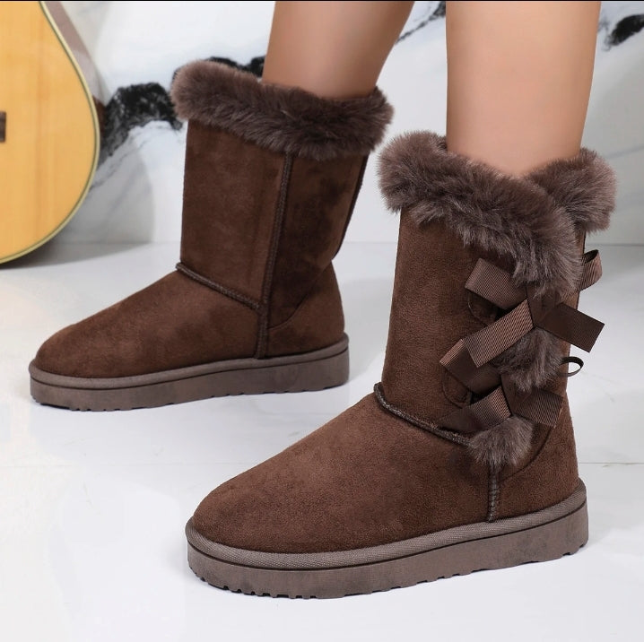 Womens round toe boots with bow design