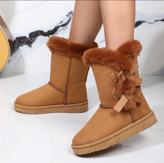 Womens round toe boots with bow design